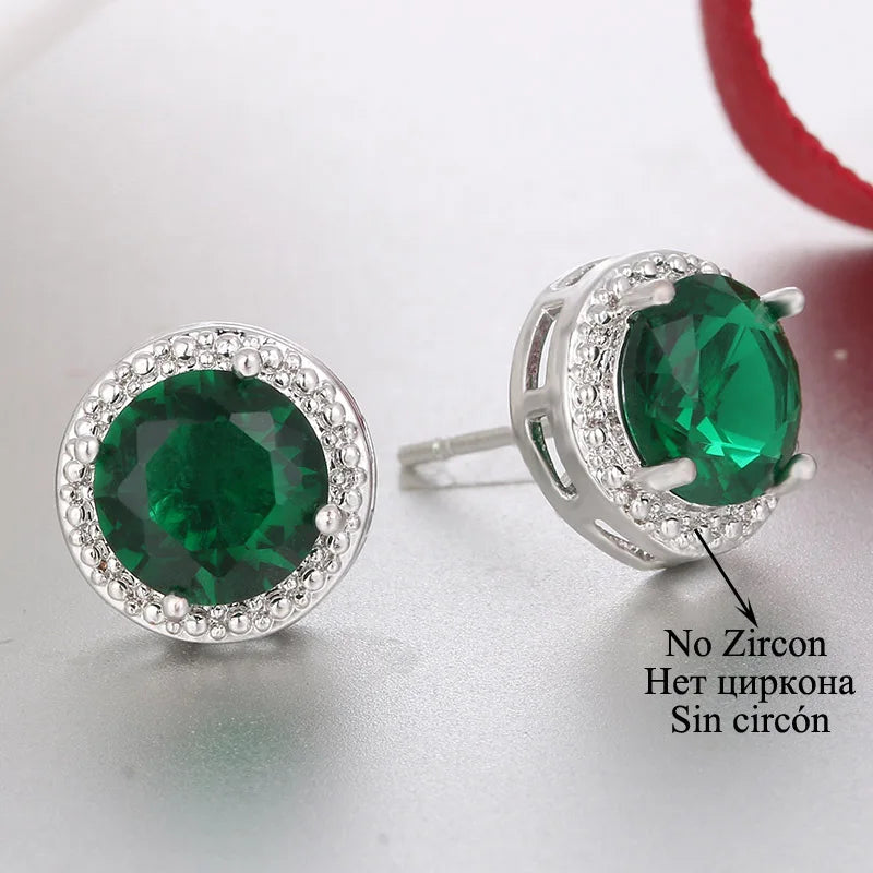 Classic Green AAA Cubic Zirconia Stud Earrings round Crystal Girl Ear Studs for Women Multicolor Fashion Jewelry Brincos AE176
