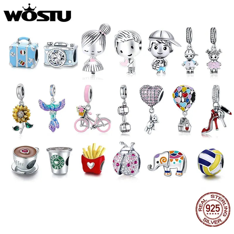 925 Sterling Silver Women Boy Girls Pet Camera Bee Charm Coffee Ladybug Beads Fit DIY Original Bracelet Pendants Jewelry
