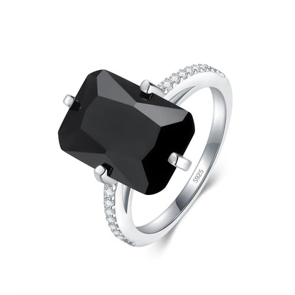 100% 925 Sterling Silver Rectangle 5A Clear Zircon Luxury Rings Anniversary Engagement Jewelry for Women Fashion Rings