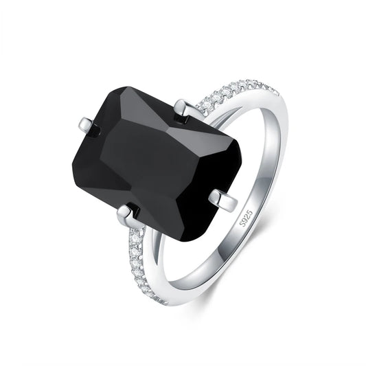 100% 925 Sterling Silver Rectangle 5A Clear Zircon Luxury Rings Anniversary Engagement Jewelry for Women Fashion Rings