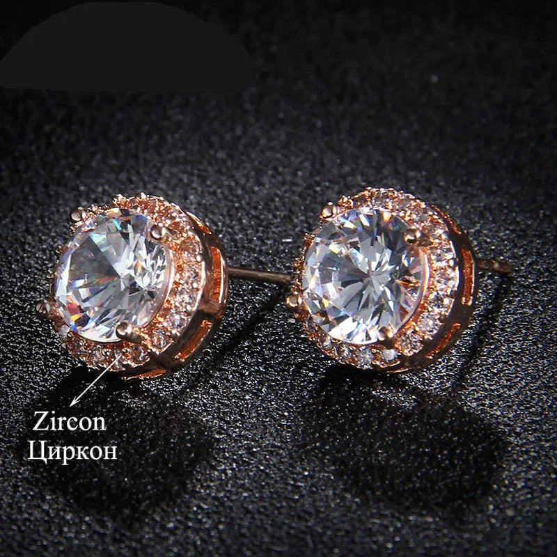 Classic Green AAA Cubic Zirconia Stud Earrings round Crystal Girl Ear Studs for Women Multicolor Fashion Jewelry Brincos AE176