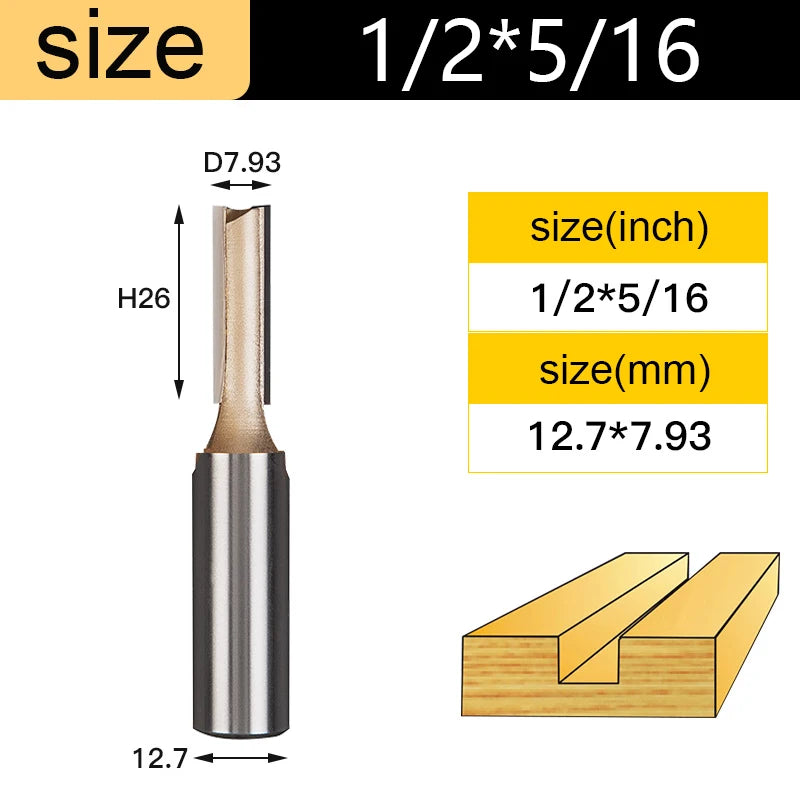 Straight Router Bits 1/2 1/4 Shank Double Flute Plunge Milling Cutter Carbide Tipped Woodworking Trimming Slotting Tool