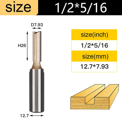 Straight Router Bits 1/2 1/4 Shank Double Flute Plunge Milling Cutter Carbide Tipped Woodworking Trimming Slotting Tool