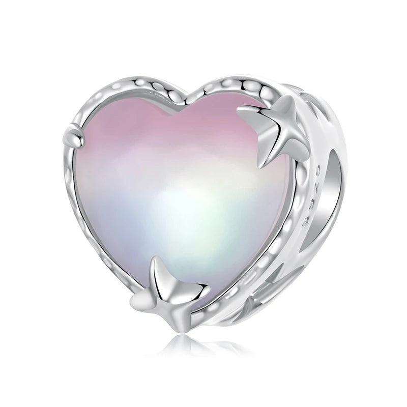 925 Sterling Silver Colorful Ocean Starfish round Heart Charm Butterfly Murano Glass Bead Fit Original Bracelet DIY Gift