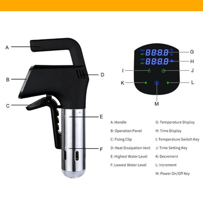 1100W Vacuum Sous Vide Cooker LCD Touch Digital Display Immersion Circulator Accurate Cooking Waterproof Smart Slow Cooker
