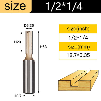 Straight Router Bits 1/2 1/4 Shank Double Flute Plunge Milling Cutter Carbide Tipped Woodworking Trimming Slotting Tool