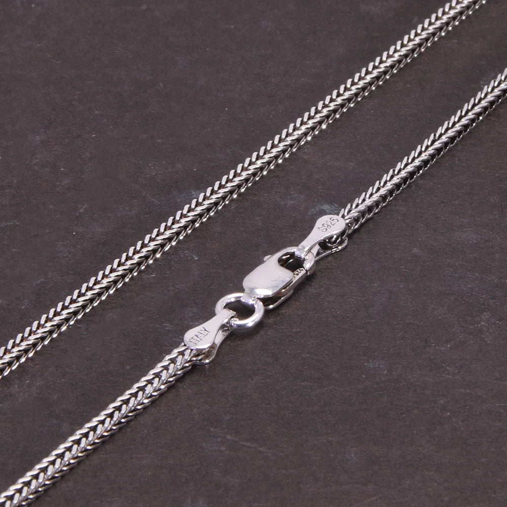 Real Pure 925 Sterling Silver Necklace Chain Women and Men Vintage Foxtail 1.6Mm Retro Solid Thai Silver Italy Fine Jewelry