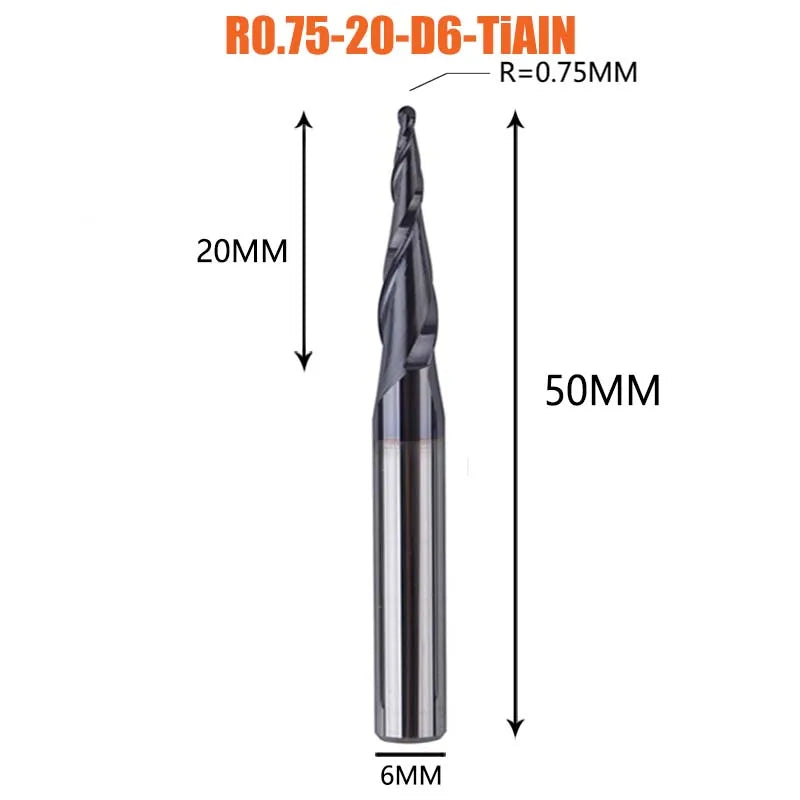 1 Pcs Solid Carbide Coated Taper Ball Nose Bit CNC Milling Cutter Router Bits for Wood and Cutters for Metal End Mill