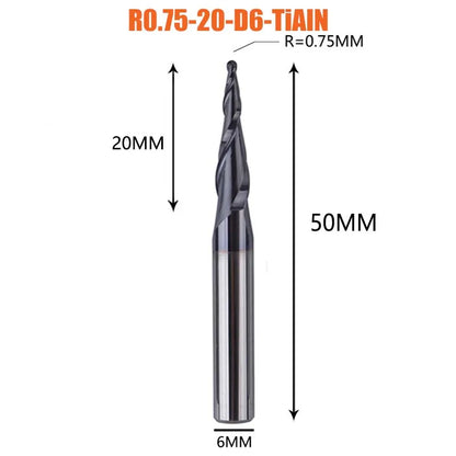 1 Pcs Solid Carbide Coated Taper Ball Nose Bit CNC Milling Cutter Router Bits for Wood and Cutters for Metal End Mill