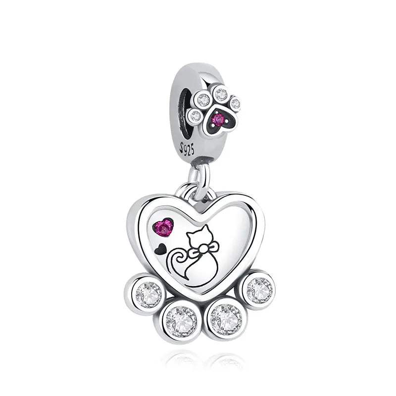 Original 925 Sterling Silver Charm Bead Love Dog Cat Paw Panda Firefly Pendant Charms Fit Bracelets Necklaces Women Jewelry