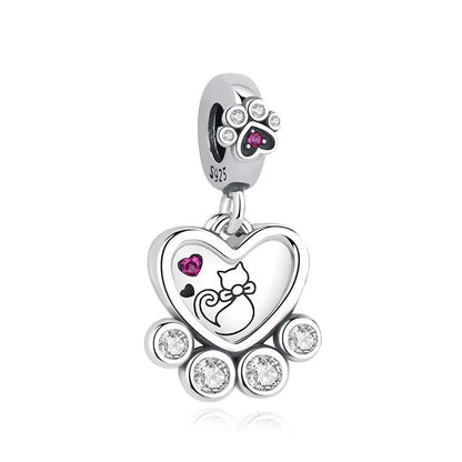 Original 925 Sterling Silver Charm Bead Love Dog Cat Paw Panda Firefly Pendant Charms Fit Bracelets Necklaces Women Jewelry