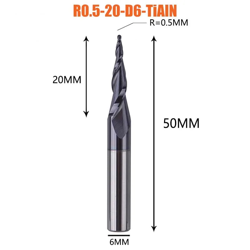 1 Pcs Solid Carbide Coated Taper Ball Nose Bit CNC Milling Cutter Router Bits for Wood and Cutters for Metal End Mill