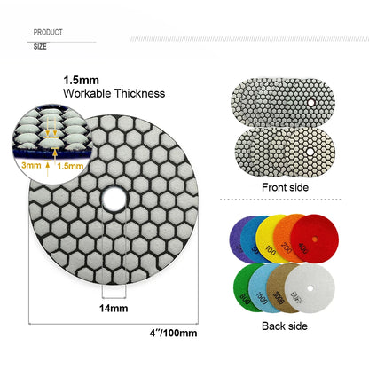 6Pcs/Pk Diamond Dry Polishing Pads Granite Marble Flexible Resin Sanding Discs 100Mm Ceramic Stone Polisher 4Inches
