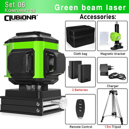 16/12 Lines Self-Leveling Remote Control Outdoor Mode - Receiver Auto 3X360 Green Beam Line Laser Level