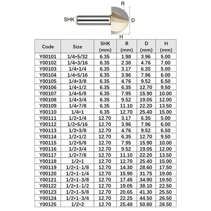 Core Box round Cove Nose Bit Tungsten Carbide CNC Woodworking Groove Tools Router Bits for Wood 1/2 1/4 Shank Milling Cutter