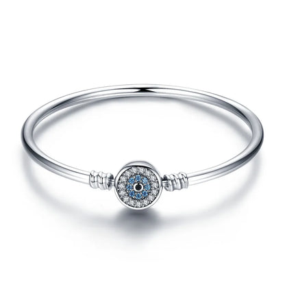 925 Sterling Silver Bracelet – Barrel Snap Clasp, Cubic Zirconia, Bangle Bracelet, Chain Bracelet, Charm, Sizes 17–21