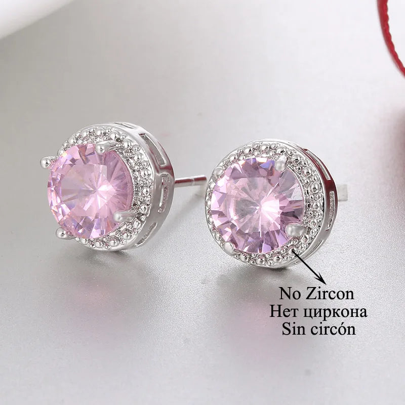 Classic Green AAA Cubic Zirconia Stud Earrings round Crystal Girl Ear Studs for Women Multicolor Fashion Jewelry Brincos AE176
