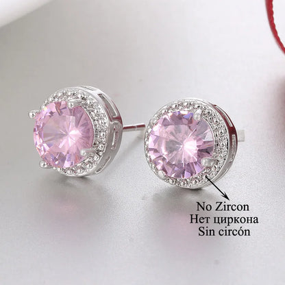Classic Green AAA Cubic Zirconia Stud Earrings round Crystal Girl Ear Studs for Women Multicolor Fashion Jewelry Brincos AE176