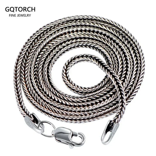 Real Pure 925 Sterling Silver Necklace Chain Women and Men Vintage Foxtail 1.6Mm Retro Solid Thai Silver Italy Fine Jewelry