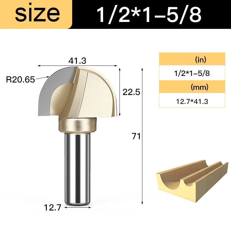 Core Box round Cove Nose Bit Tungsten Carbide CNC Woodworking Groove Tools Router Bits for Wood 1/2 1/4 Shank Milling Cutter