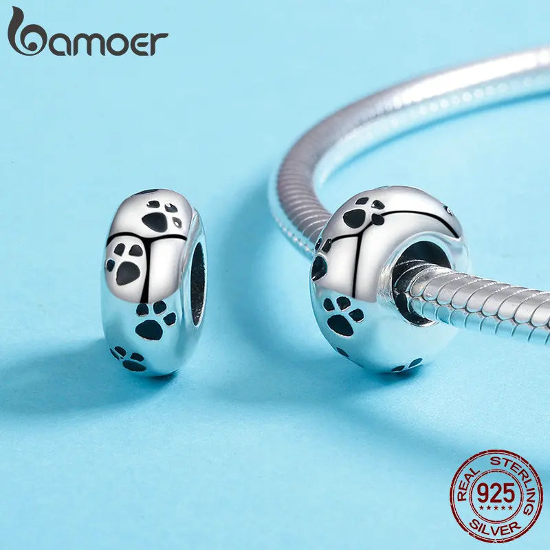 Authentic 925 Sterling Silver Dog Animal Footprint Cat Heart LOVE Spacer Charm Fit Bracelet DIY Original SCC594