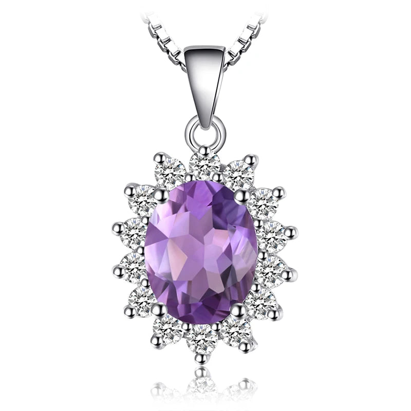 Princess Diana Created Blue Sapphire Ruby Simulated Emerald 925 Sterling Silver Pendant Necklace Women No Chain