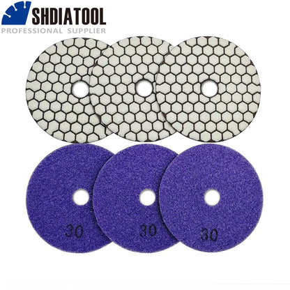 6Pcs/Pk Diamond Dry Polishing Pads Granite Marble Flexible Resin Sanding Discs 100Mm Ceramic Stone Polisher 4Inches