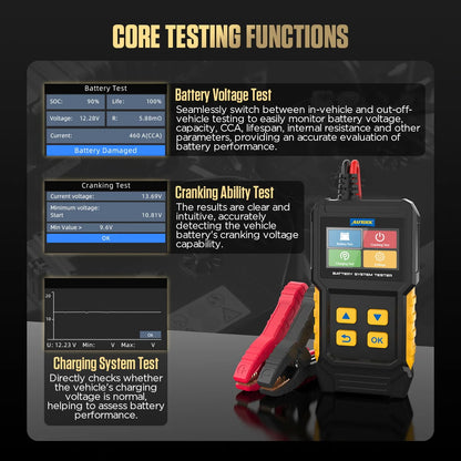 BT360 8-29V Car Battery Tester Digital Automotive Diagnostic Battery Tester Analyzer 30-2000CCA Cranking Charging Tool