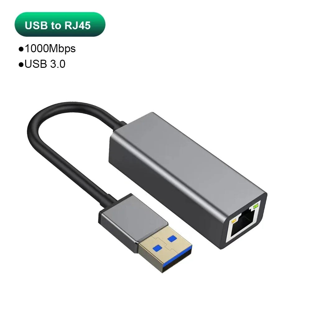 Adaptateur Ethernet USB Type C 1000Mbps, Carte Réseau RJ45 USB 3.0 Pour Macbook PC Windows XP 7 Câble Internet Lan USB Android