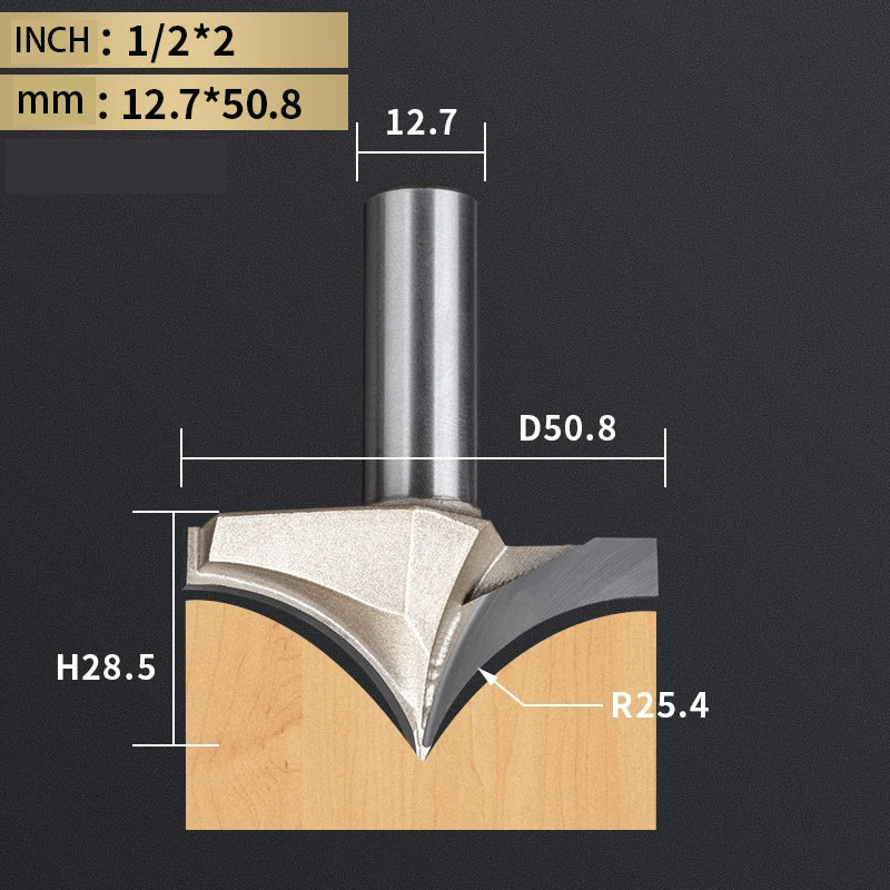 Point Cutting round over Bit Woodworking Tools Carving Tool Tungsten Carbide CNC Router Bit for Wood 1/2 Shank