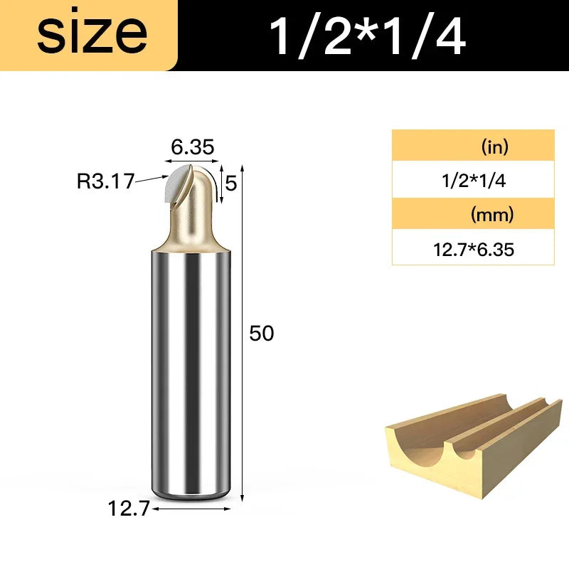 Core Box round Cove Nose Bit Tungsten Carbide CNC Woodworking Groove Tools Router Bits for Wood 1/2 1/4 Shank Milling Cutter