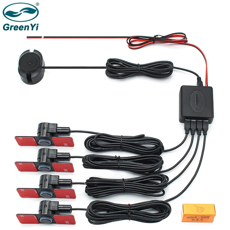 Car Parking Sensor Assistant Parktronics 4 Black/Silver/White 13Mm Flat Sensors Reverse Radar Sound Buzzer Alarm Sound