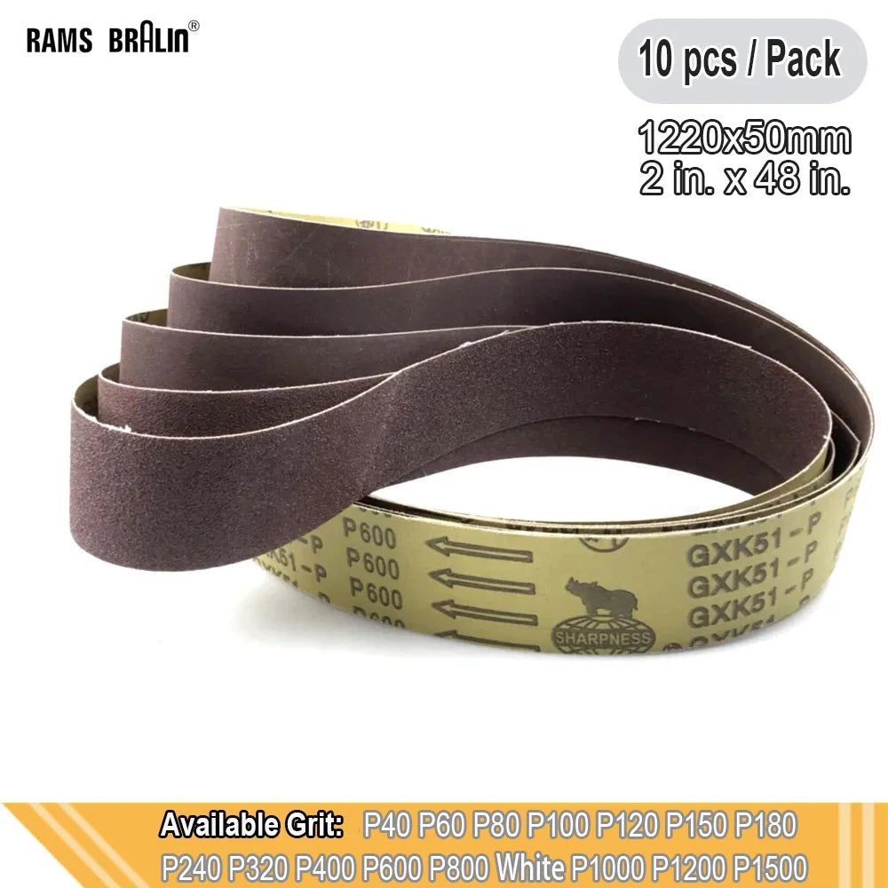 10 Pieces 50X1220Mm A/O Abrasive Sanding Belts 2"X48" P60-600 Coarse to Fine Grinding Belt Grinder Accessories