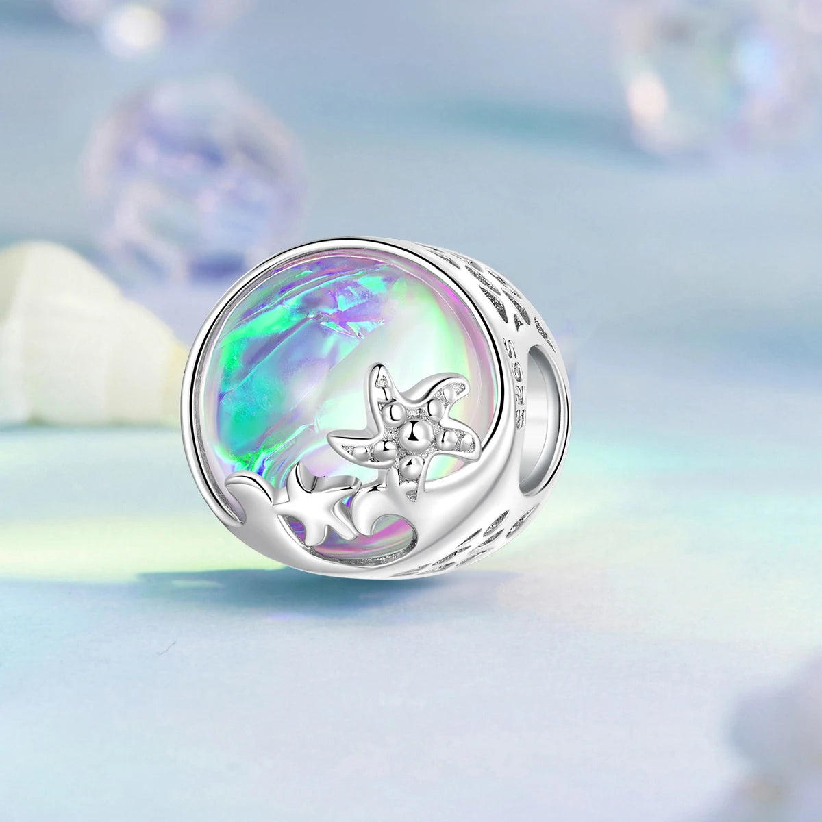 925 Sterling Silver Colorful Ocean Starfish round Heart Charm Butterfly Murano Glass Bead Fit Original Bracelet DIY Gift