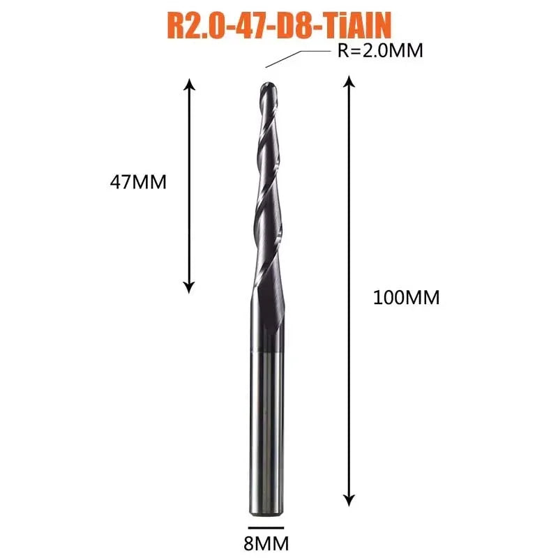 1 Pcs Solid Carbide Coated Taper Ball Nose Bit CNC Milling Cutter Router Bits for Wood and Cutters for Metal End Mill