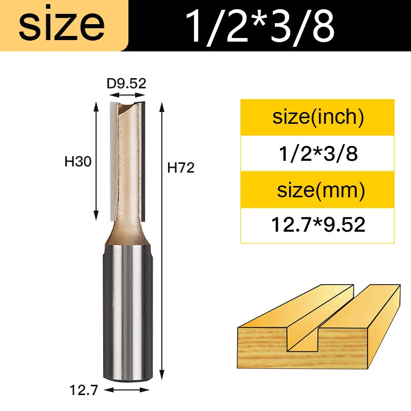 Straight Router Bits 1/2 1/4 Shank Double Flute Plunge Milling Cutter Carbide Tipped Woodworking Trimming Slotting Tool