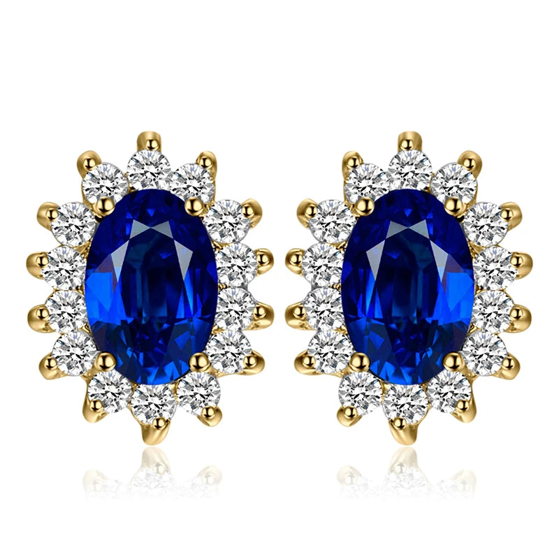 Created Blue Sapphire Ruby 925 Sterling Silver Stud Earrings Natural Amethyst Garnet Peridot Topaz Princess Diana
