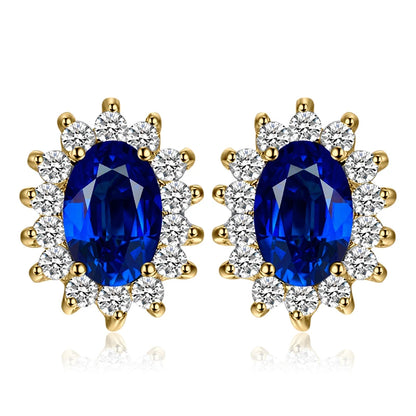 Created Blue Sapphire Ruby 925 Sterling Silver Stud Earrings Natural Amethyst Garnet Peridot Topaz Princess Diana