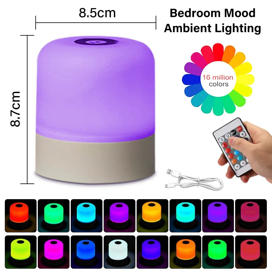 LED Table Lamp Touch Bedside Lamp 13 Color Changing Night Light Room Decor Remote Dimmable Rechargeable Bedside Night Lamp