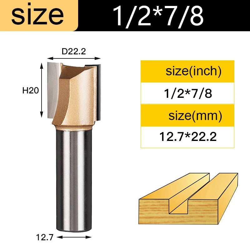 Straight Router Bits 1/2 1/4 Shank Double Flute Plunge Milling Cutter Carbide Tipped Woodworking Trimming Slotting Tool