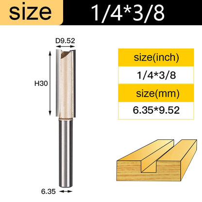 Straight Router Bits 1/2 1/4 Shank Double Flute Plunge Milling Cutter Carbide Tipped Woodworking Trimming Slotting Tool