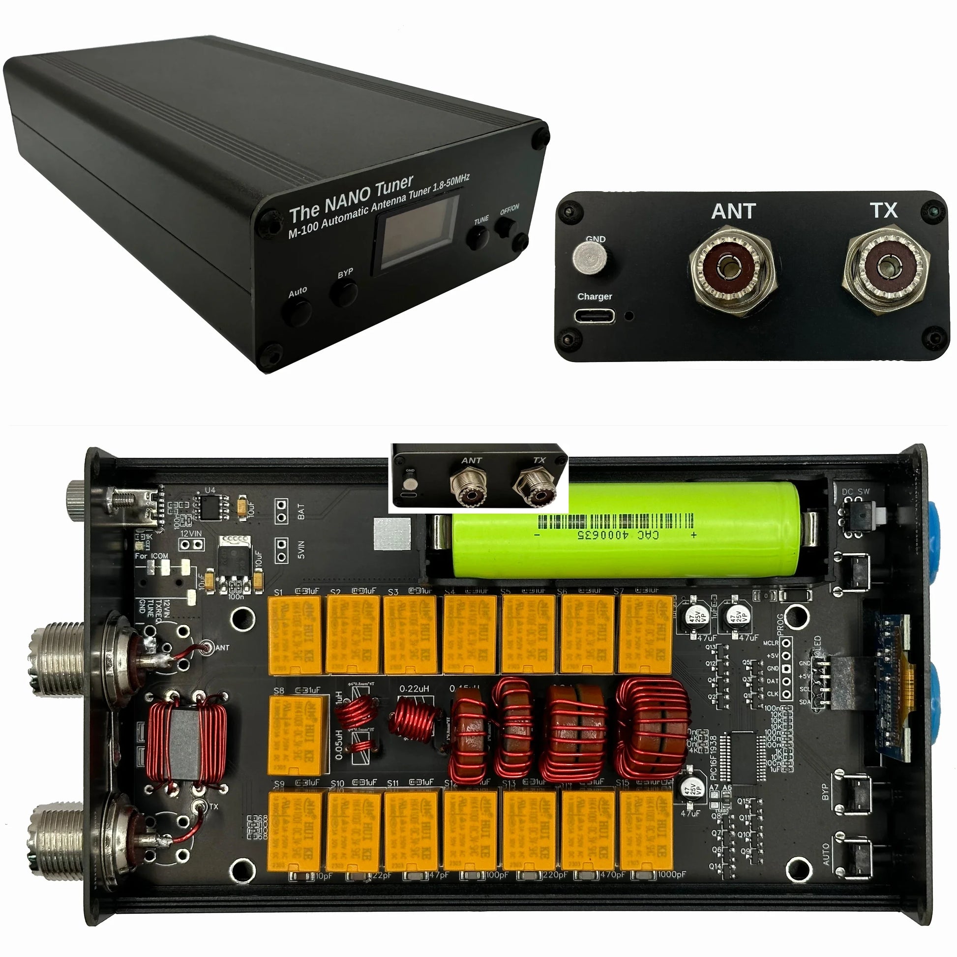 Antenna Tuner ATU-100 Tiny 100W Automatic Antenna Tuner OLED Display 1.8-55Mhz 7*7 ATU