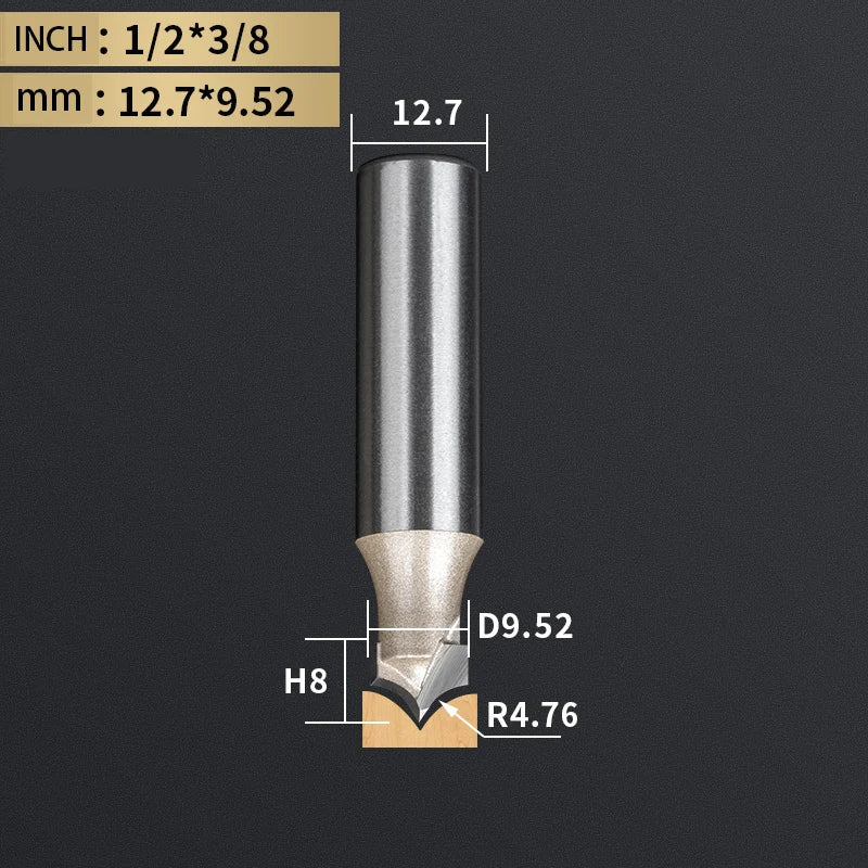 Point Cutting round over Bit Woodworking Tools Carving Tool Tungsten Carbide CNC Router Bit for Wood 1/2 Shank