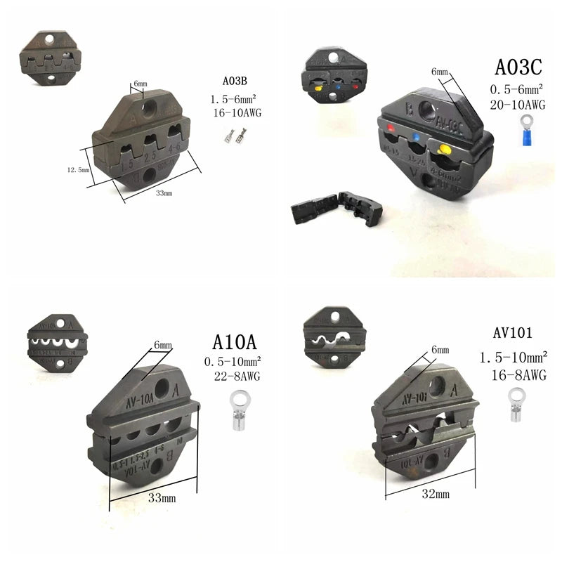 Die Sets for FSE/HS-A03B/A03C/AV10A/AV101/A10/A16WF/AV103 Crimping Plier Jaws Machine Modules Plug Spring Crimping Cap Terminals