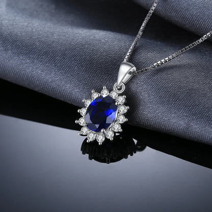 Princess Diana Created Blue Sapphire Ruby Simulated Emerald 925 Sterling Silver Pendant Necklace Women No Chain