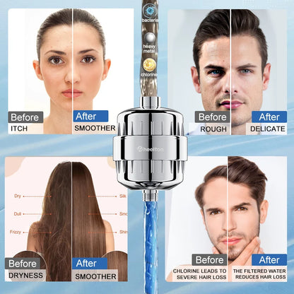 Water Filter Purifier Kdf+Calcium Sulfite Shower Bathing Softener Chlorine Removal Attach 2 Extra Filters