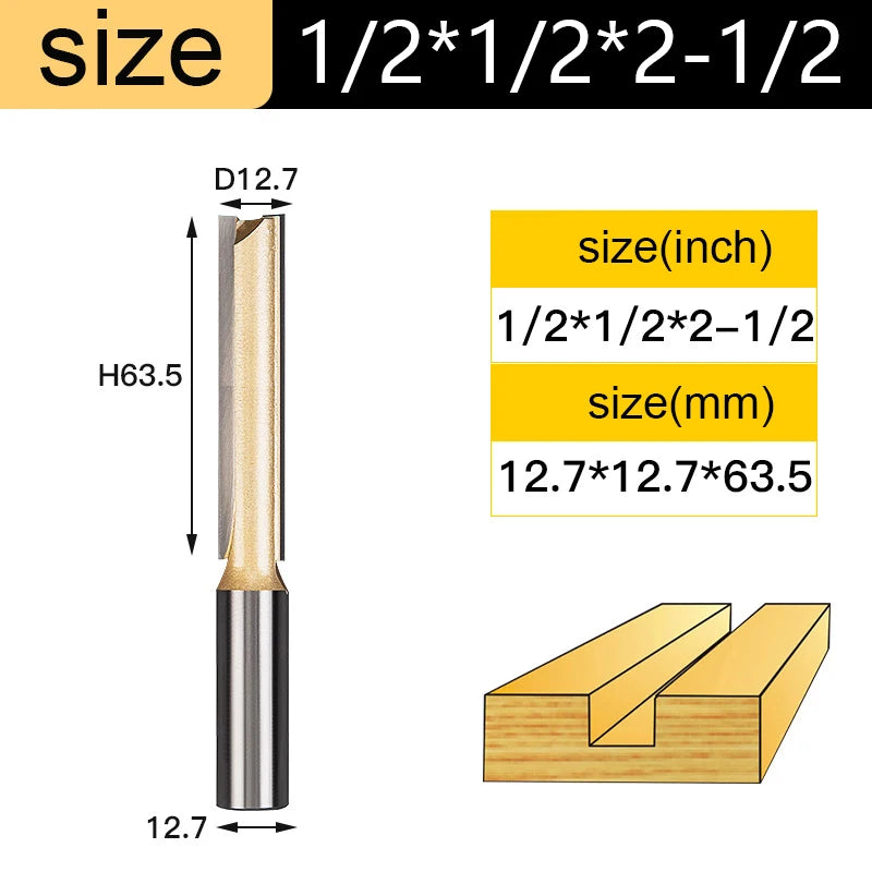 Straight Router Bits 1/2 1/4 Shank Double Flute Plunge Milling Cutter Carbide Tipped Woodworking Trimming Slotting Tool