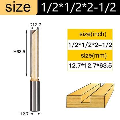 Straight Router Bits 1/2 1/4 Shank Double Flute Plunge Milling Cutter Carbide Tipped Woodworking Trimming Slotting Tool