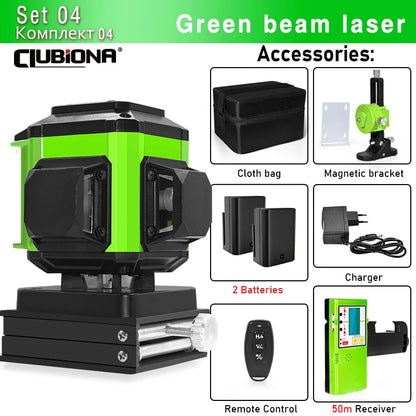 16/12 Lines Self-Leveling Remote Control Outdoor Mode - Receiver Auto 3X360 Green Beam Line Laser Level