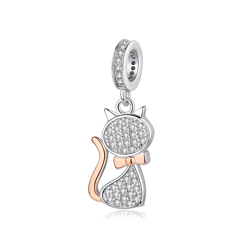 Original 925 Sterling Silver Charm Bead Love Dog Cat Paw Panda Firefly Pendant Charms Fit Bracelets Necklaces Women Jewelry